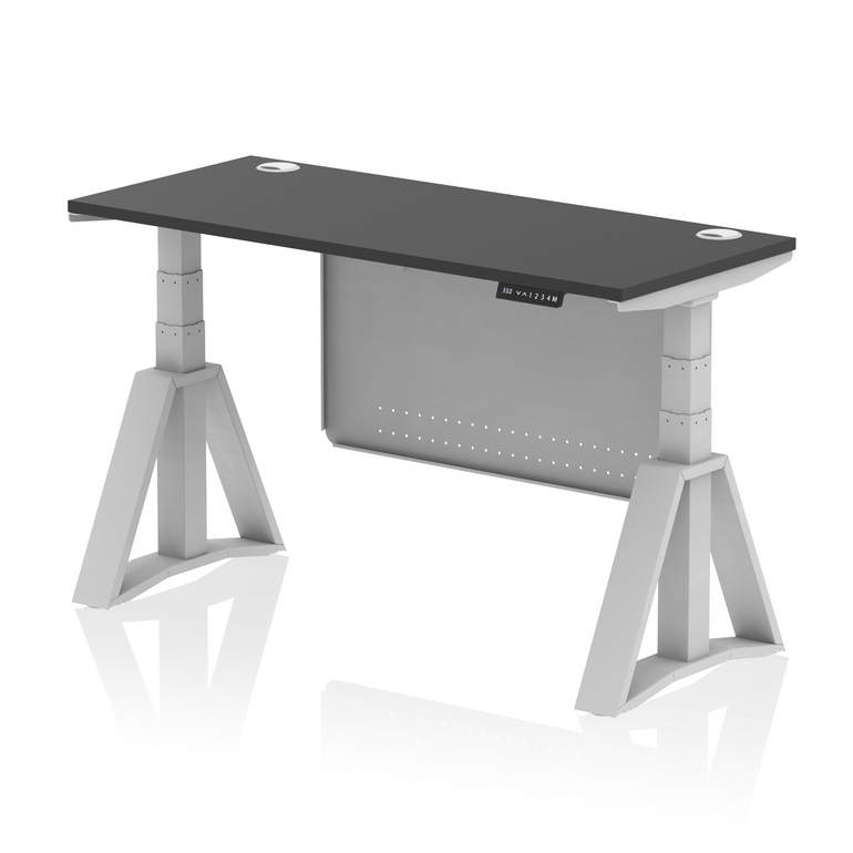 Air Height Adjustable Slimline Desk With Cable Ports With Steel Modesty Panel With Piste Foot