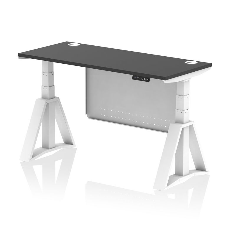 Air Height Adjustable Slimline Desk With Cable Ports With Steel Modesty Panel With Piste Foot