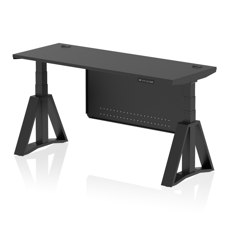 Air Height Adjustable Slimline Desk With Cable Ports With Steel Modesty Panel With Piste Foot