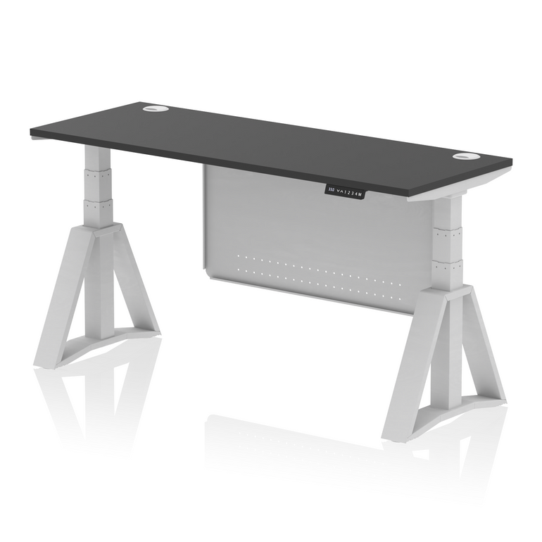 Air Height Adjustable Slimline Desk With Cable Ports With Steel Modesty Panel With Piste Foot