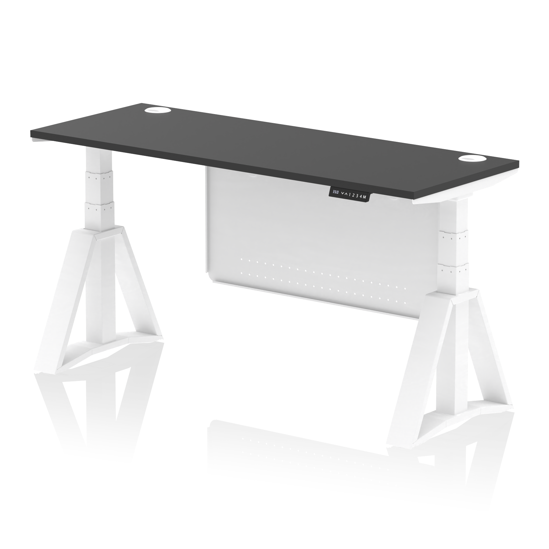 Air Height Adjustable Slimline Desk With Cable Ports With Steel Modesty Panel With Piste Foot