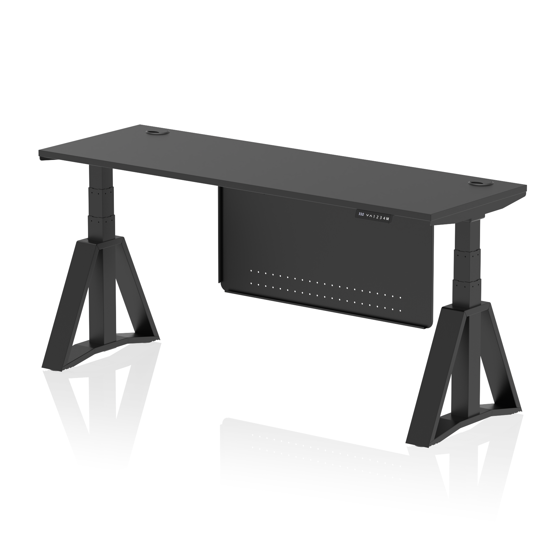 Air Height Adjustable Slimline Desk With Cable Ports With Steel Modesty Panel With Piste Foot