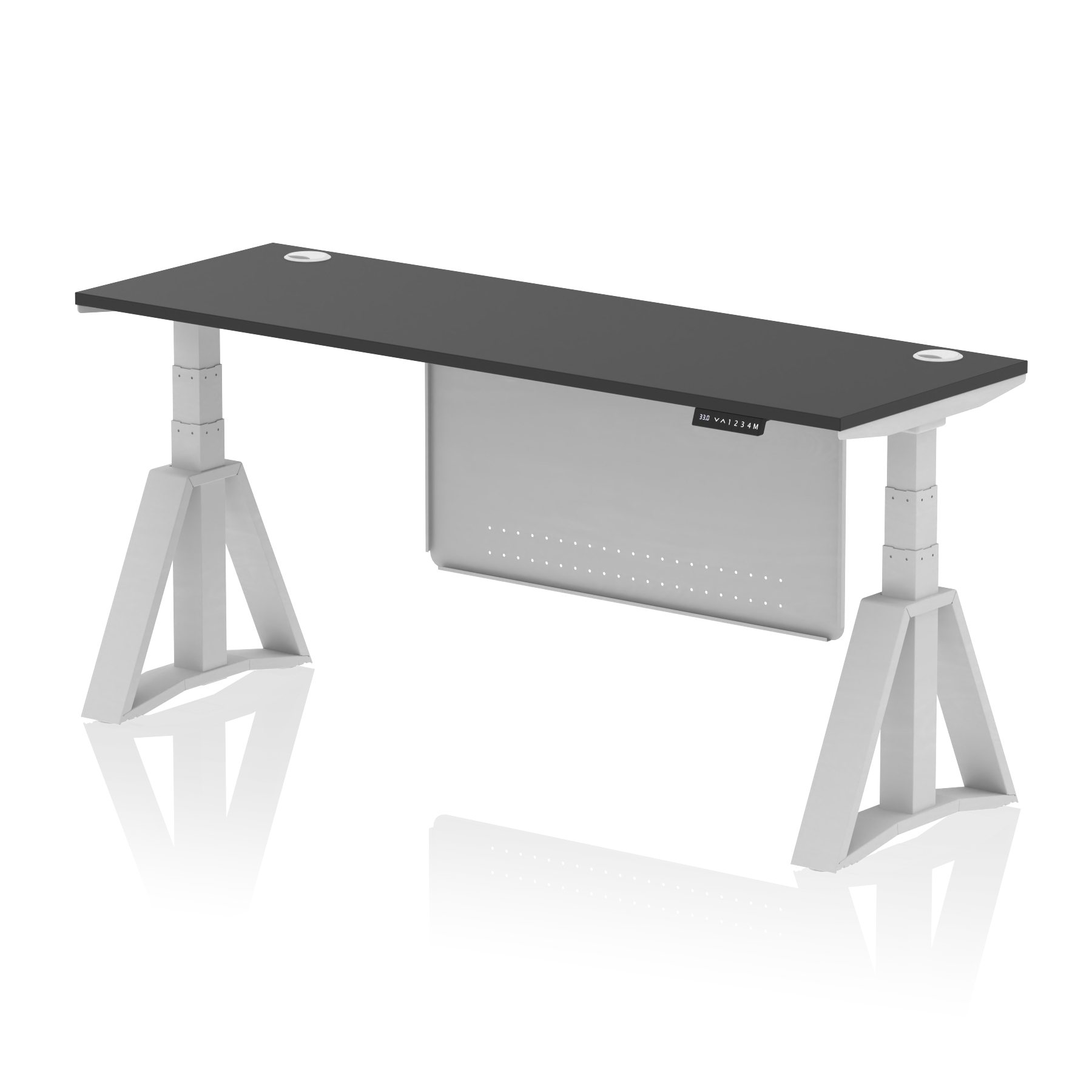 Air Height Adjustable Slimline Desk With Cable Ports With Steel Modesty Panel With Piste Foot