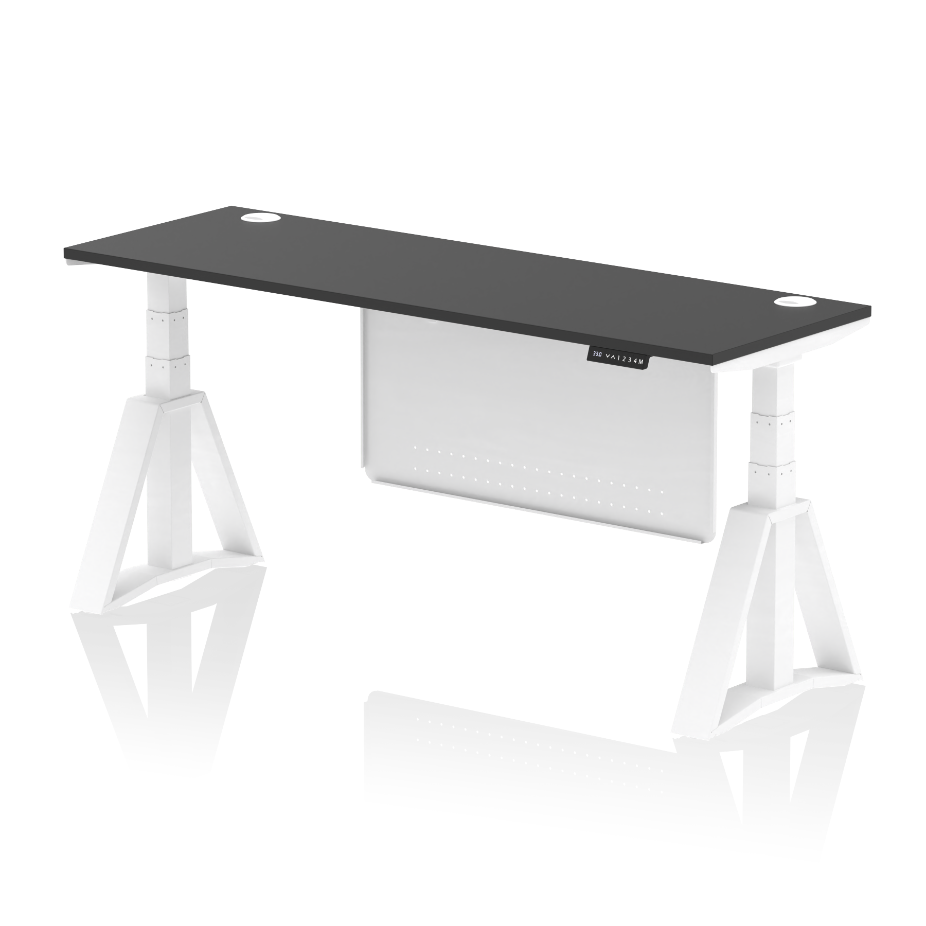 Air Height Adjustable Slimline Desk With Cable Ports With Steel Modesty Panel With Piste Foot