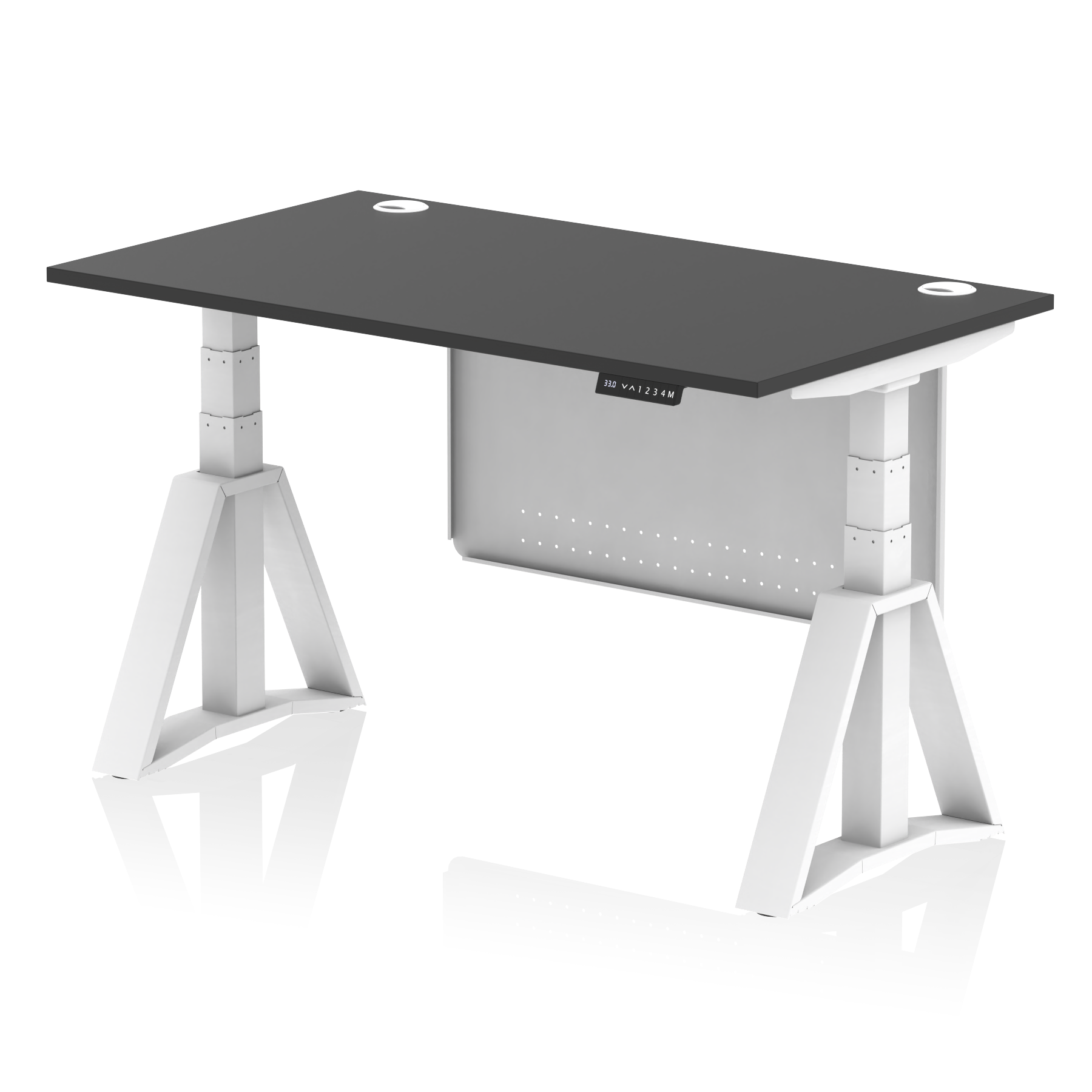 Air Height Adjustable Desk With Cable Ports With Steel Modesty Panel With Piste Foot