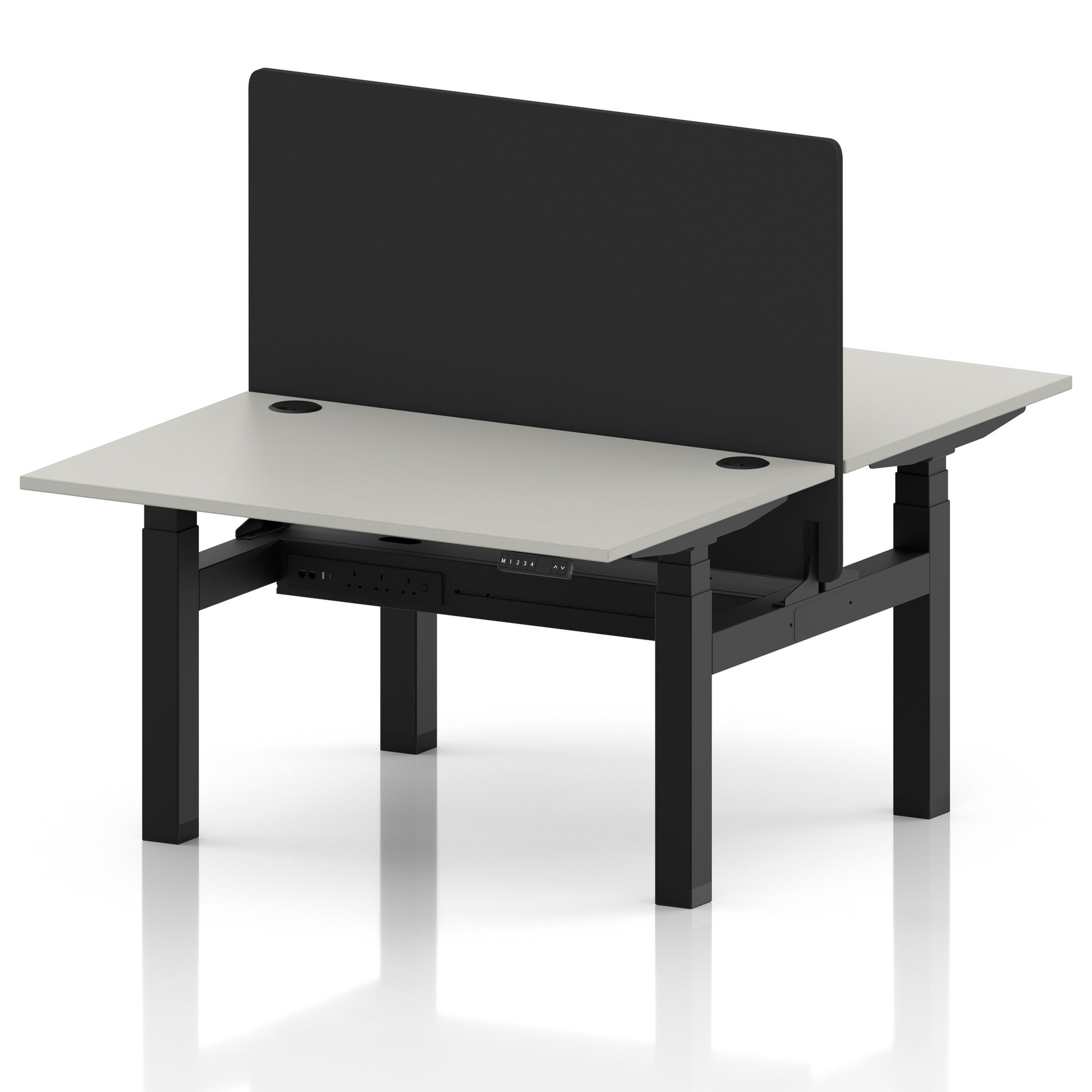 Air Back-to-Back Height Adjustable Bench Desk - 2 Person with Black Straight Screen