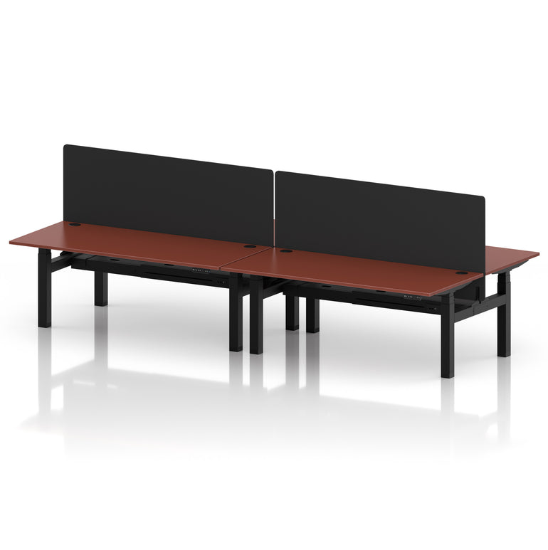 Air Back-to-Back Height Adjustable Bench Desk - 4 Person with Black Straight Screen