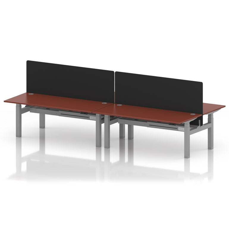 Air Back-to-Back Height Adjustable Bench Desk - 4 Person with Black Straight Screen