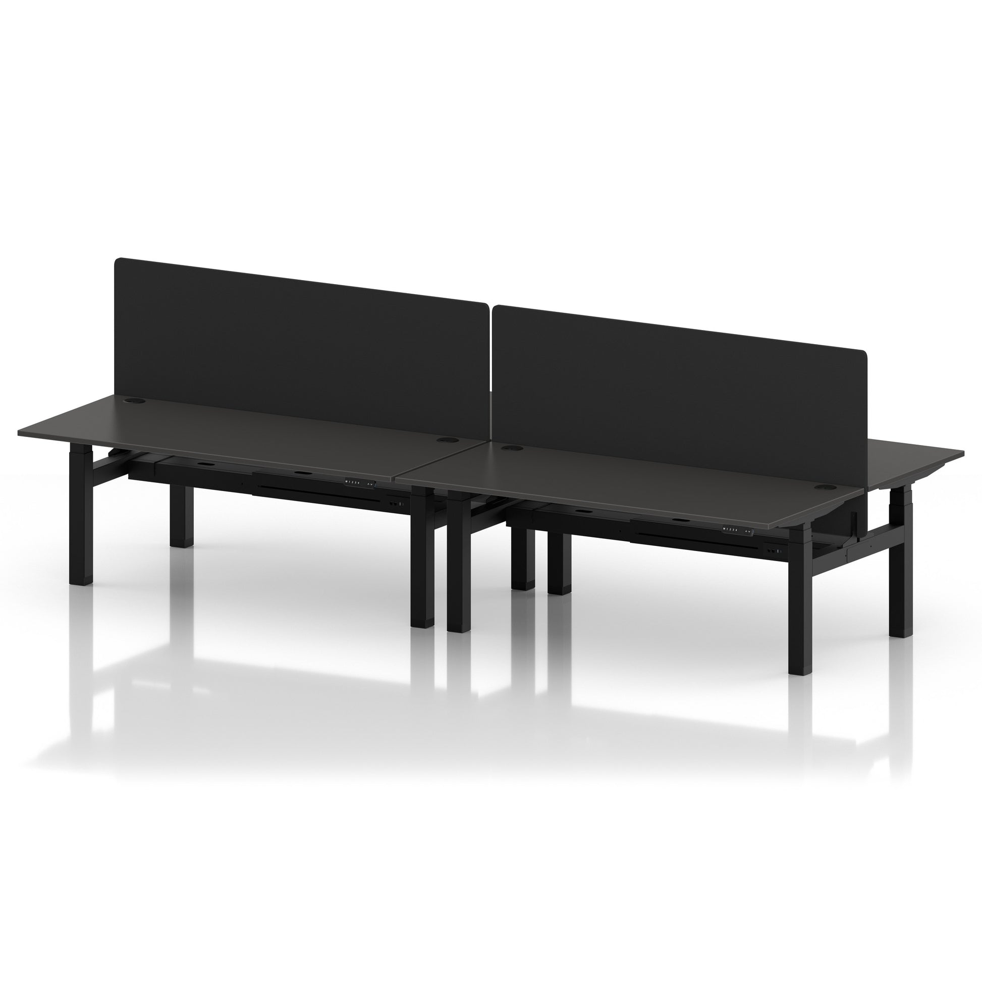 Air Back-to-Back Height Adjustable Bench Desk - 4 Person with Black Straight Screen