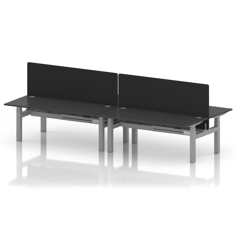 Air Back-to-Back Height Adjustable Bench Desk - 4 Person with Black Straight Screen