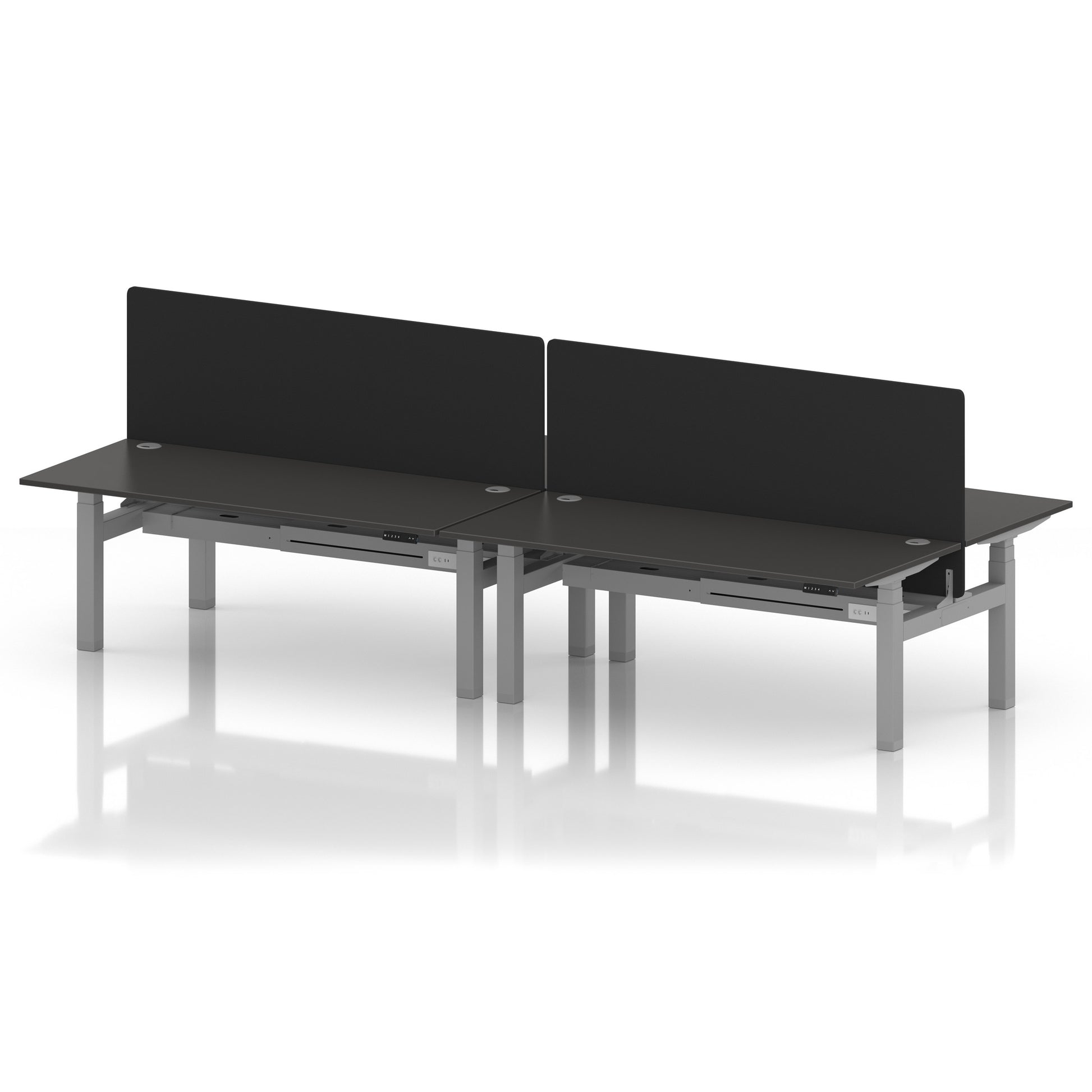 Air Back-to-Back Height Adjustable Bench Desk - 4 Person with Black Straight Screen
