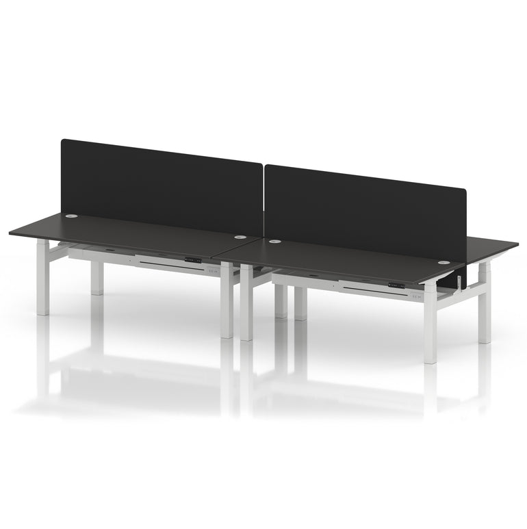 Air Back-to-Back Height Adjustable Bench Desk - 4 Person with Black Straight Screen