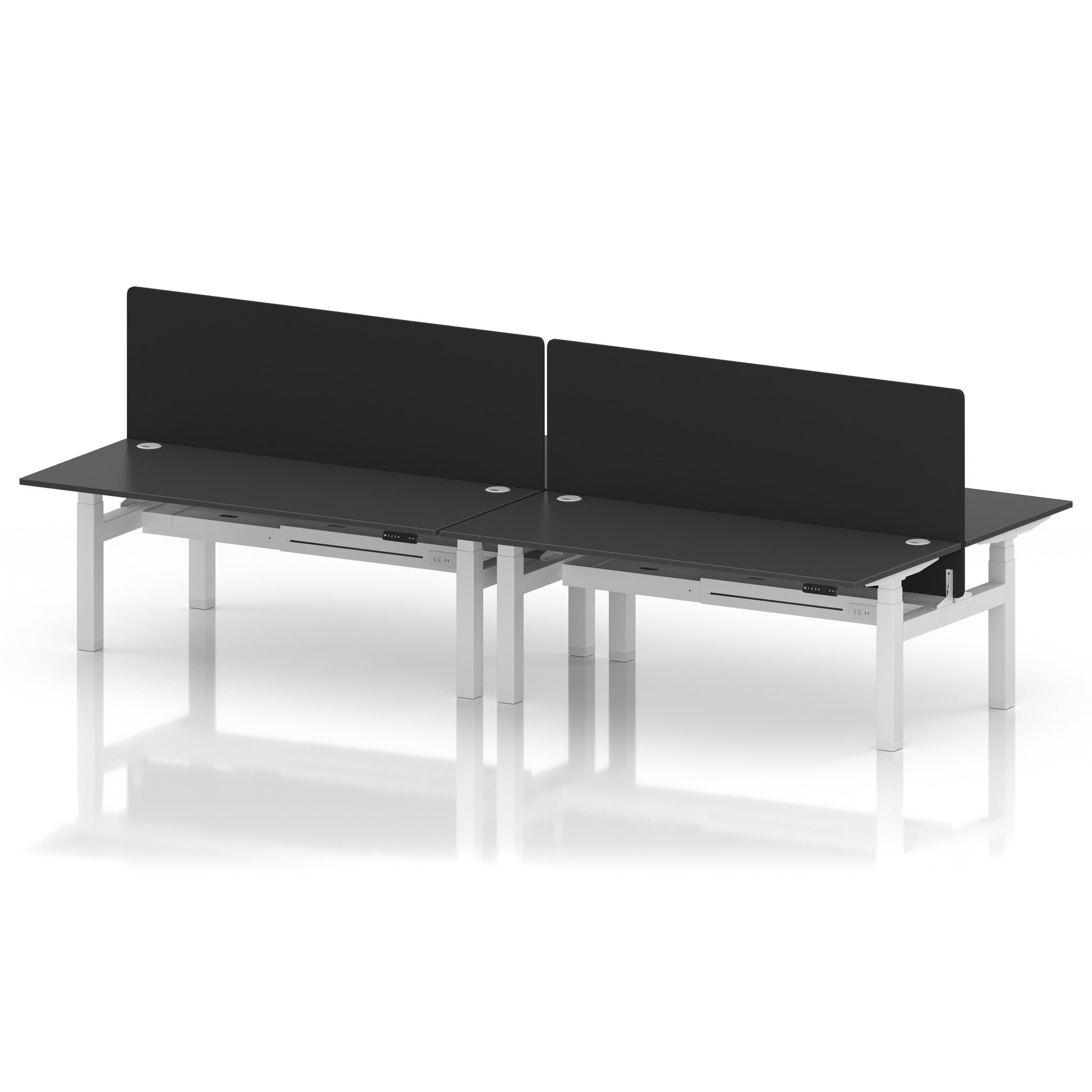 Air Back-to-Back Height Adjustable Bench Desk - 4 Person with Black Straight Screen
