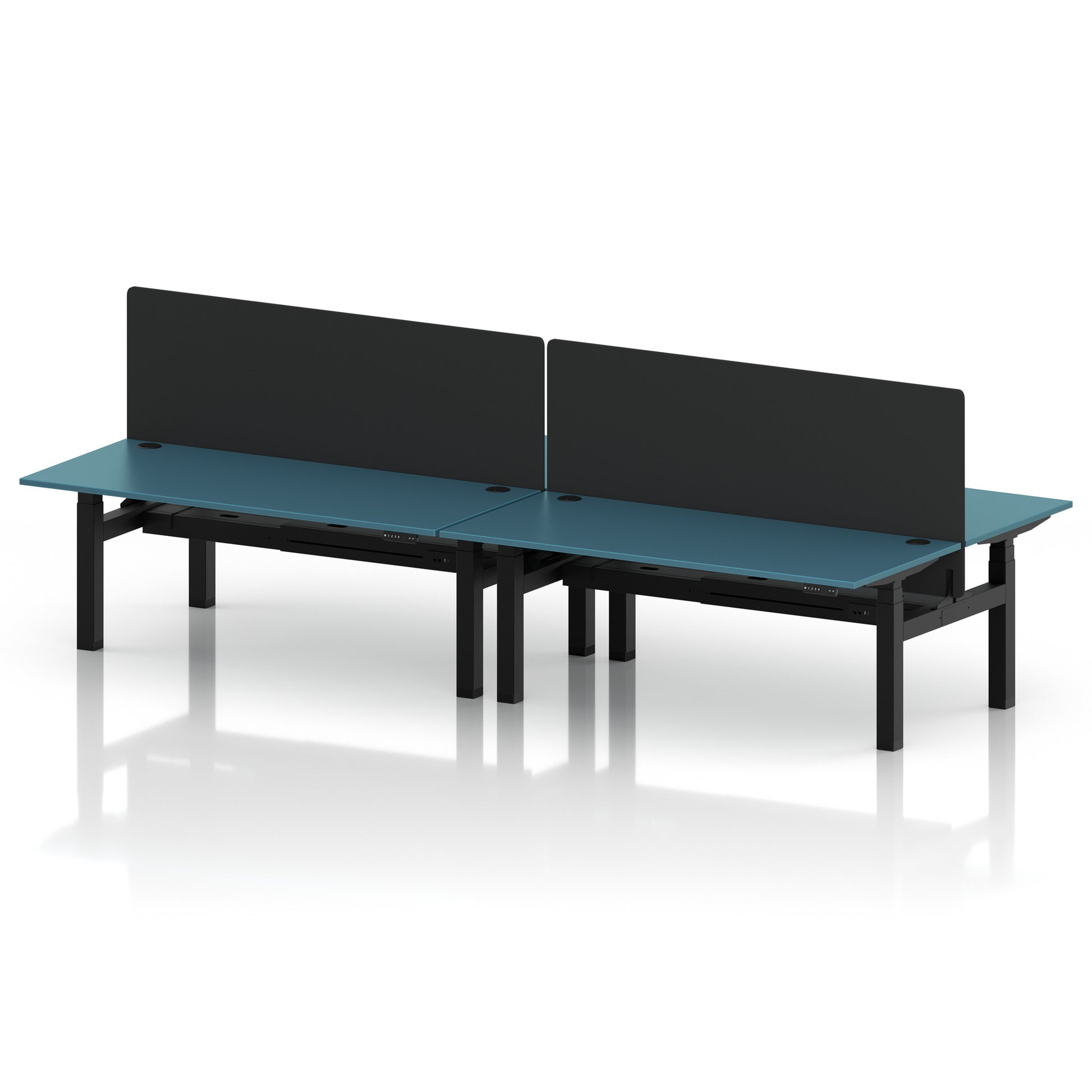 Air Back-to-Back Height Adjustable Bench Desk - 4 Person with Black Straight Screen