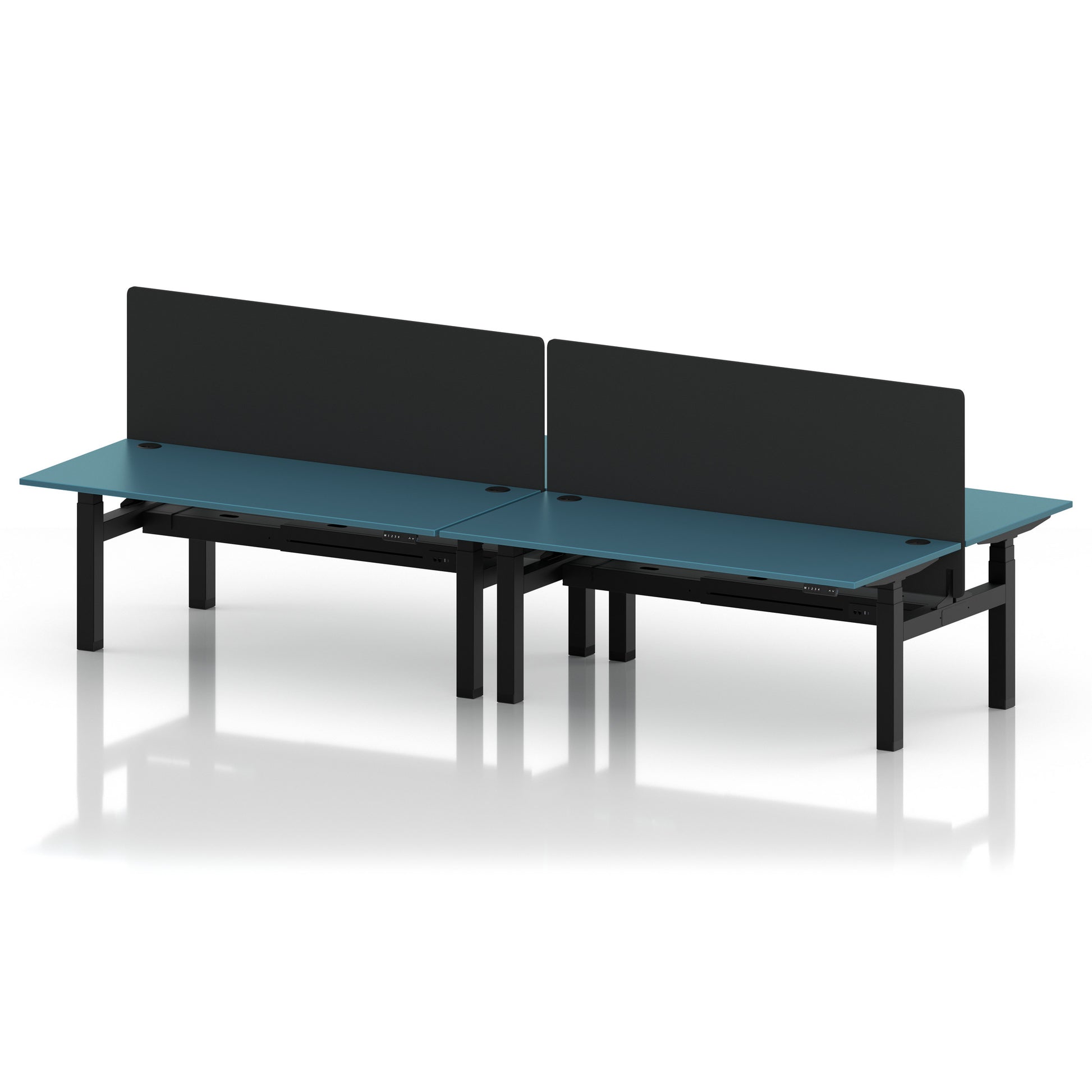 Air Back-to-Back Height Adjustable Bench Desk - 4 Person with Black Straight Screen