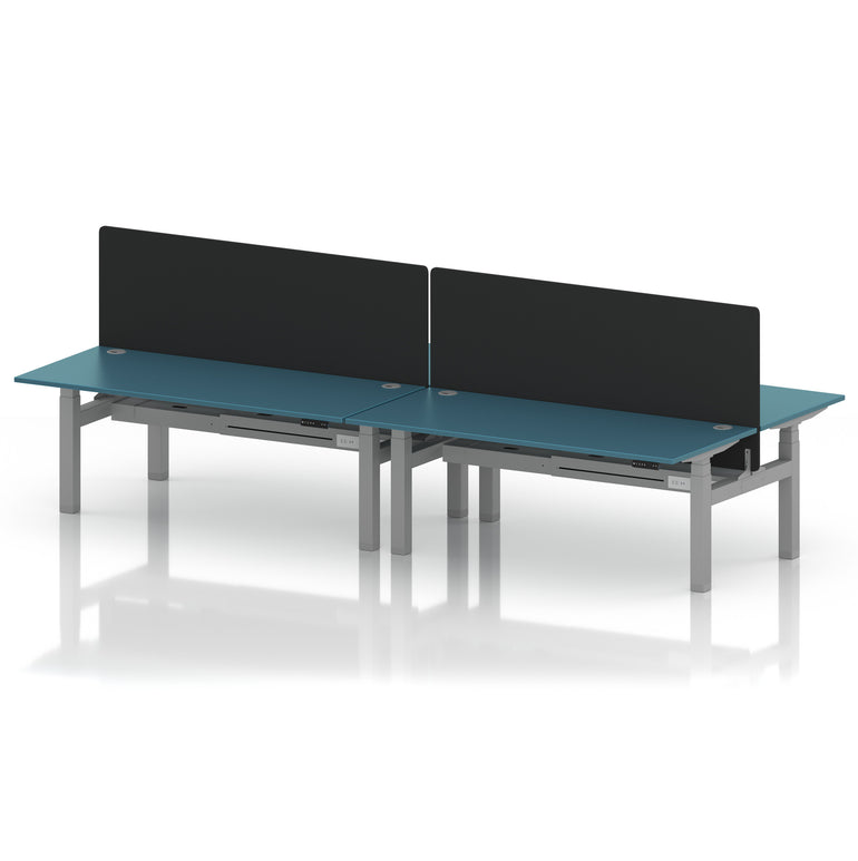 Air Back-to-Back Height Adjustable Bench Desk - 4 Person with Black Straight Screen