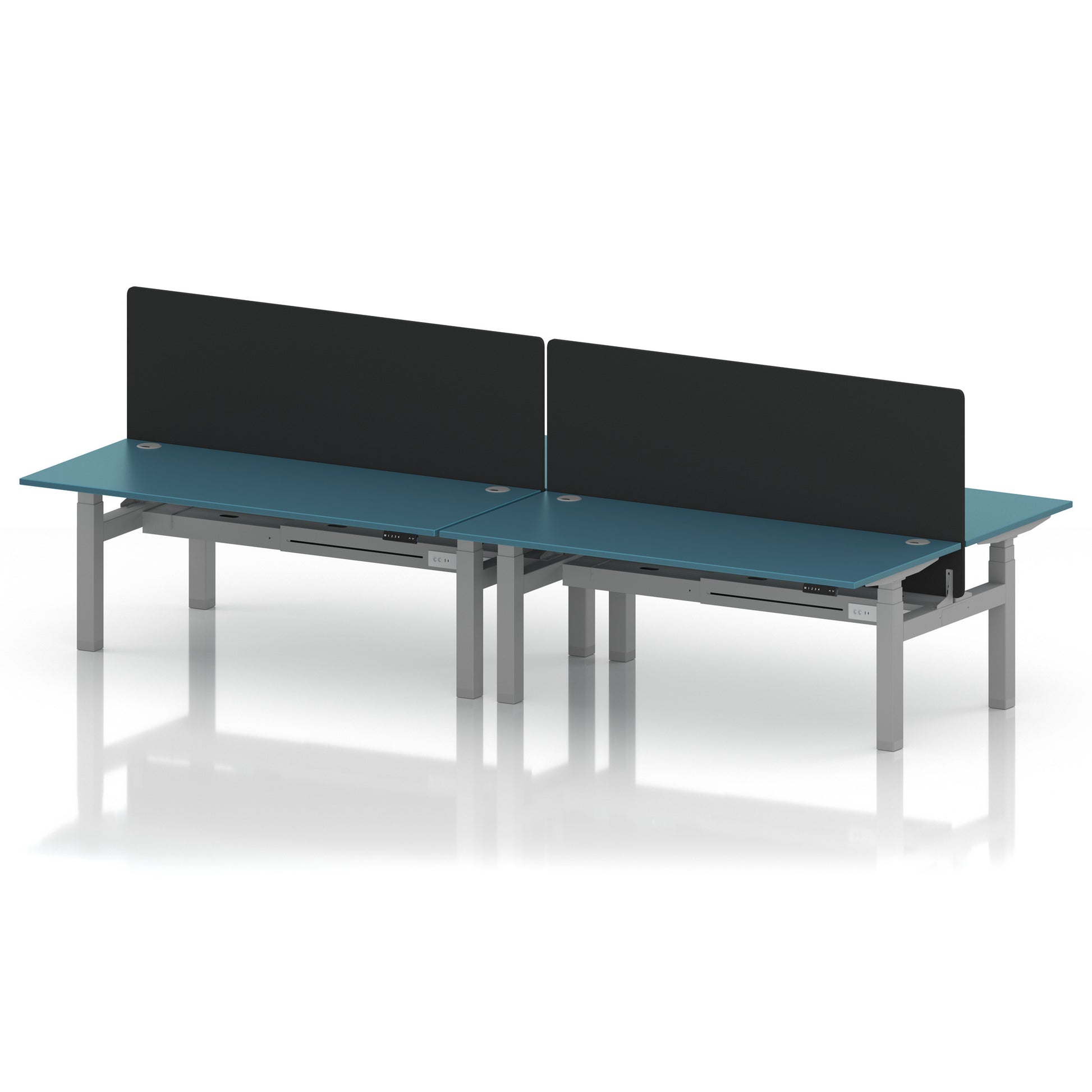 Air Back-to-Back Height Adjustable Bench Desk - 4 Person with Black Straight Screen