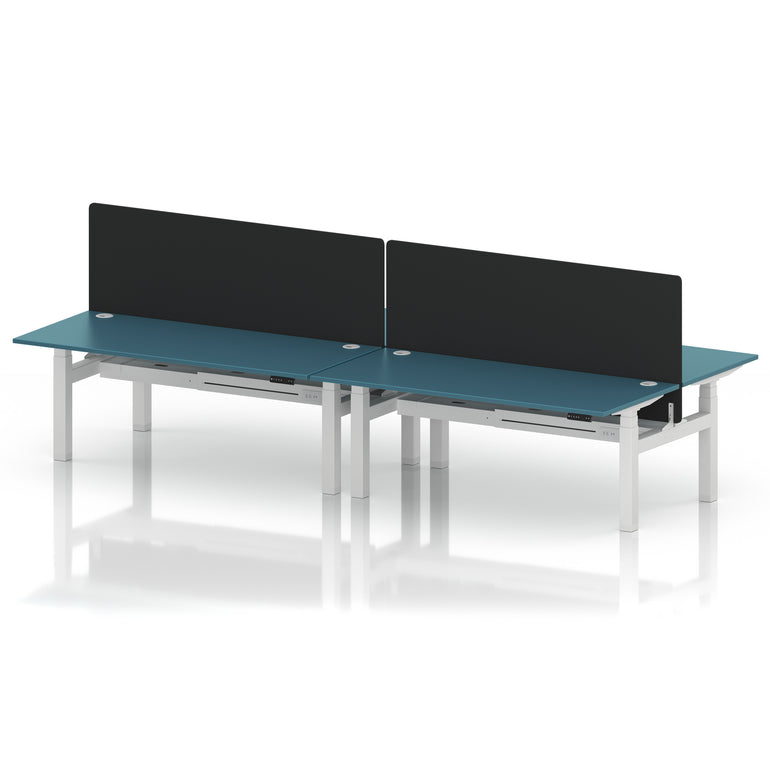 Air Back-to-Back Height Adjustable Bench Desk - 4 Person with Black Straight Screen