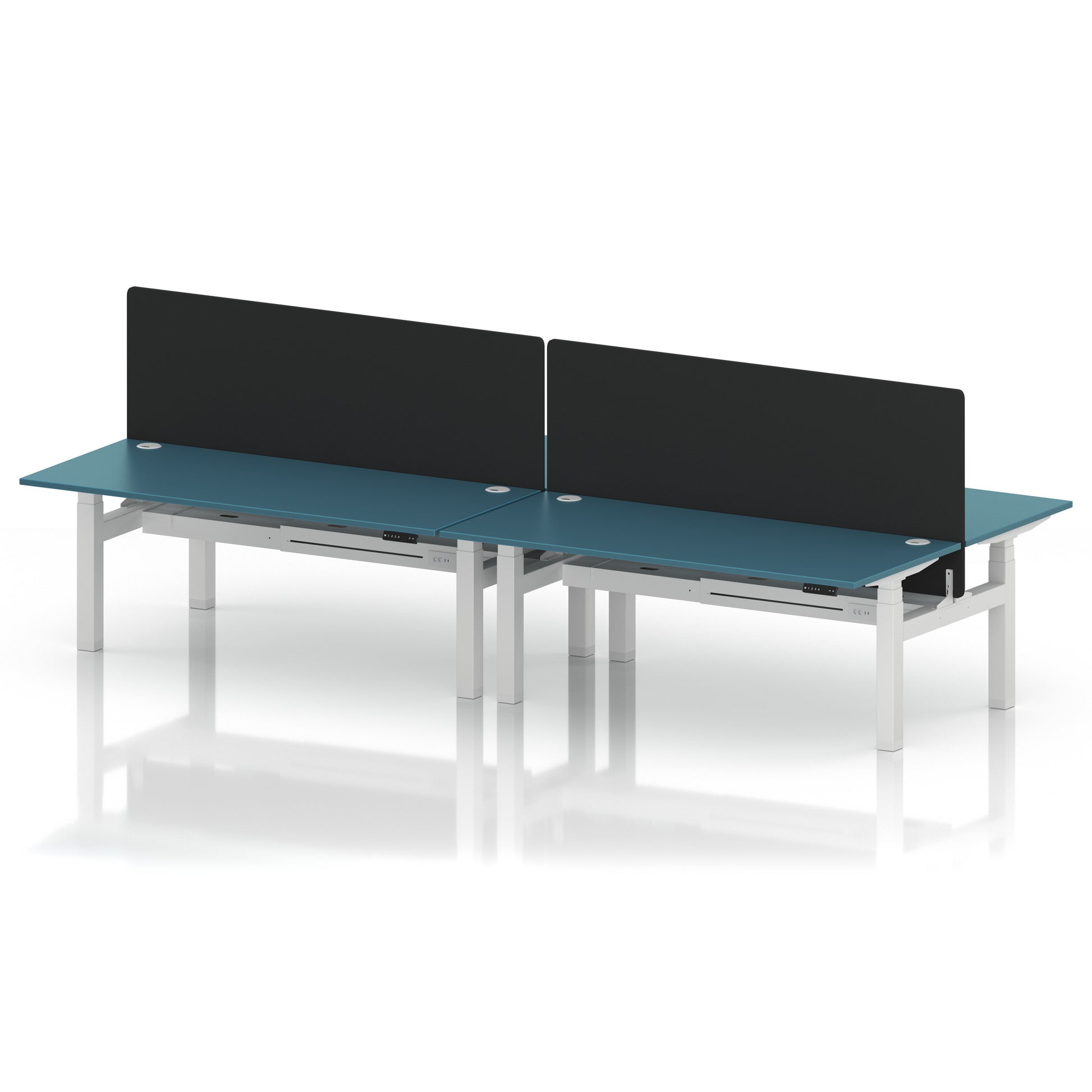 Air Back-to-Back Height Adjustable Bench Desk - 4 Person with Black Straight Screen