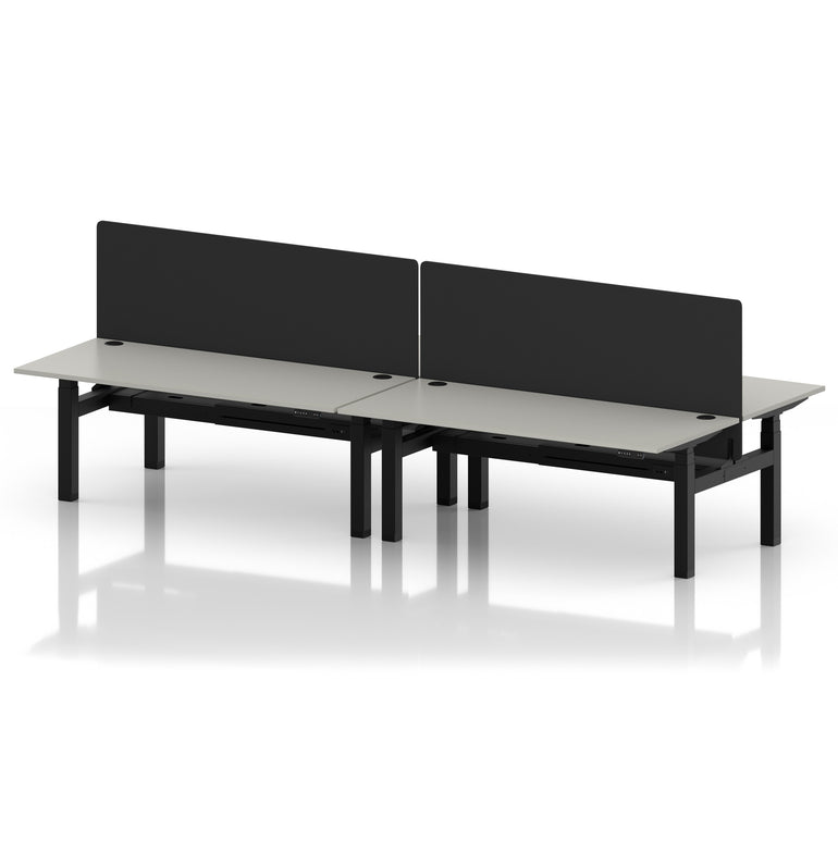 Air Back-to-Back Height Adjustable Bench Desk - 4 Person with Black Straight Screen