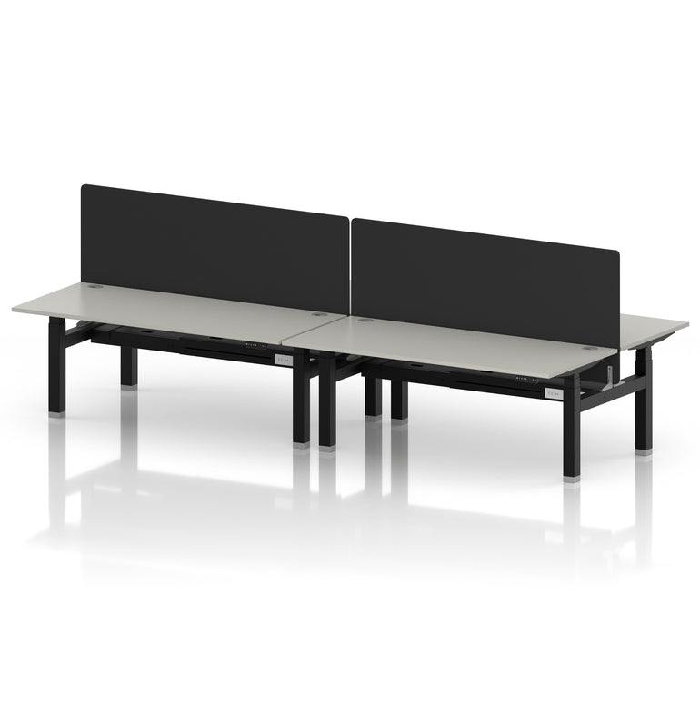 Air Back-to-Back Height Adjustable Bench Desk - 4 Person with Black Straight Screen
