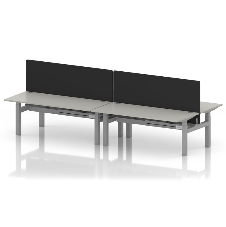 Air Back-to-Back Height Adjustable Bench Desk - 4 Person with Black Straight Screen