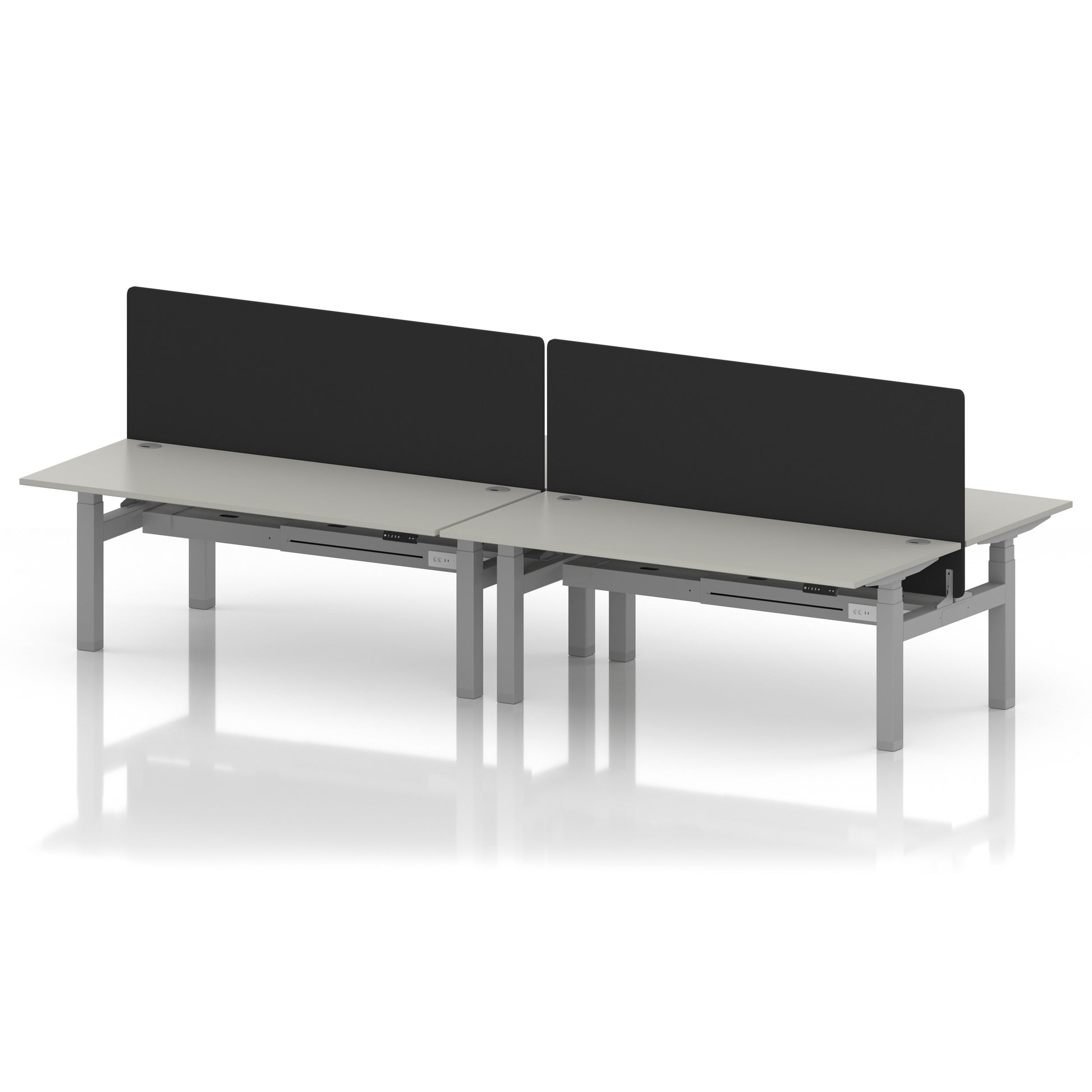 Air Back-to-Back Height Adjustable Bench Desk - 4 Person with Black Straight Screen
