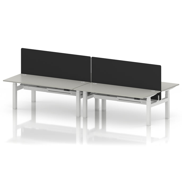 Air Back-to-Back Height Adjustable Bench Desk - 4 Person with Black Straight Screen