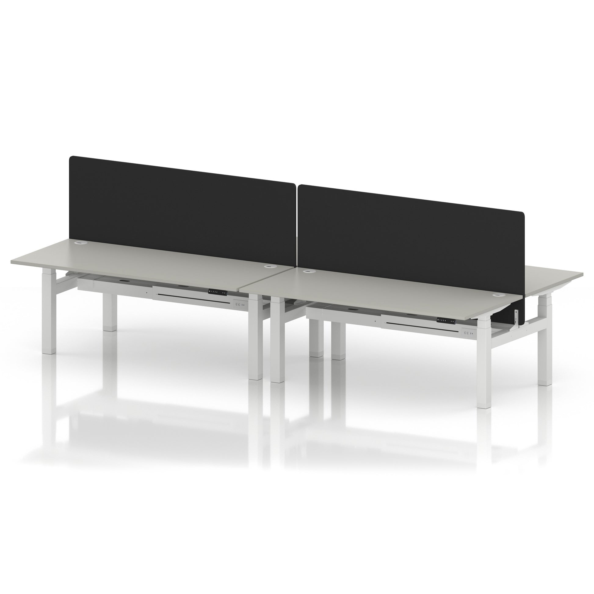 Air Back-to-Back Height Adjustable Bench Desk - 4 Person with Black Straight Screen