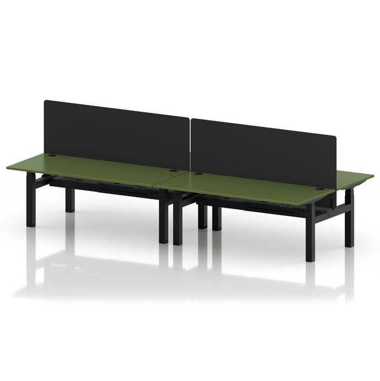Air Back-to-Back Height Adjustable Bench Desk - 4 Person with Black Straight Screen