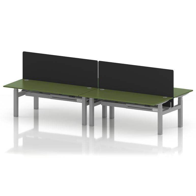 Air Back-to-Back Height Adjustable Bench Desk - 4 Person with Black Straight Screen