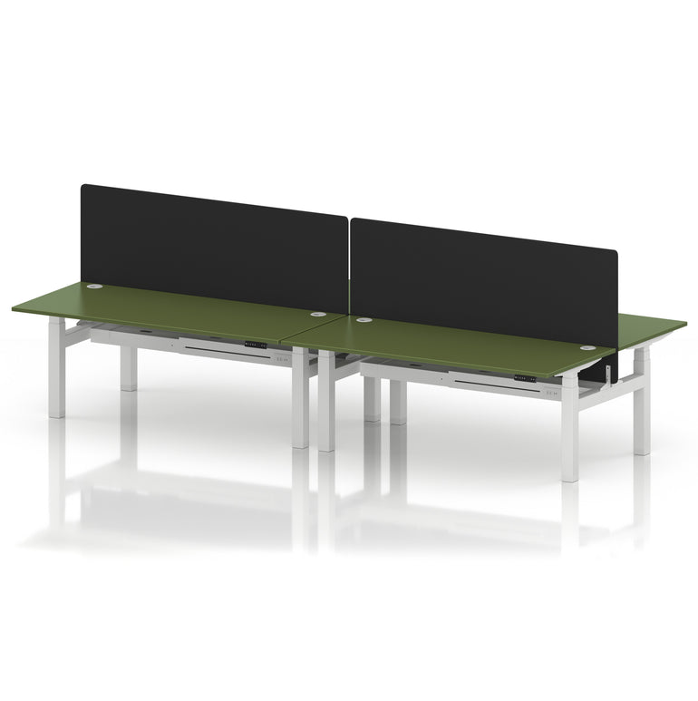 Air Back-to-Back Height Adjustable Bench Desk - 4 Person with Black Straight Screen