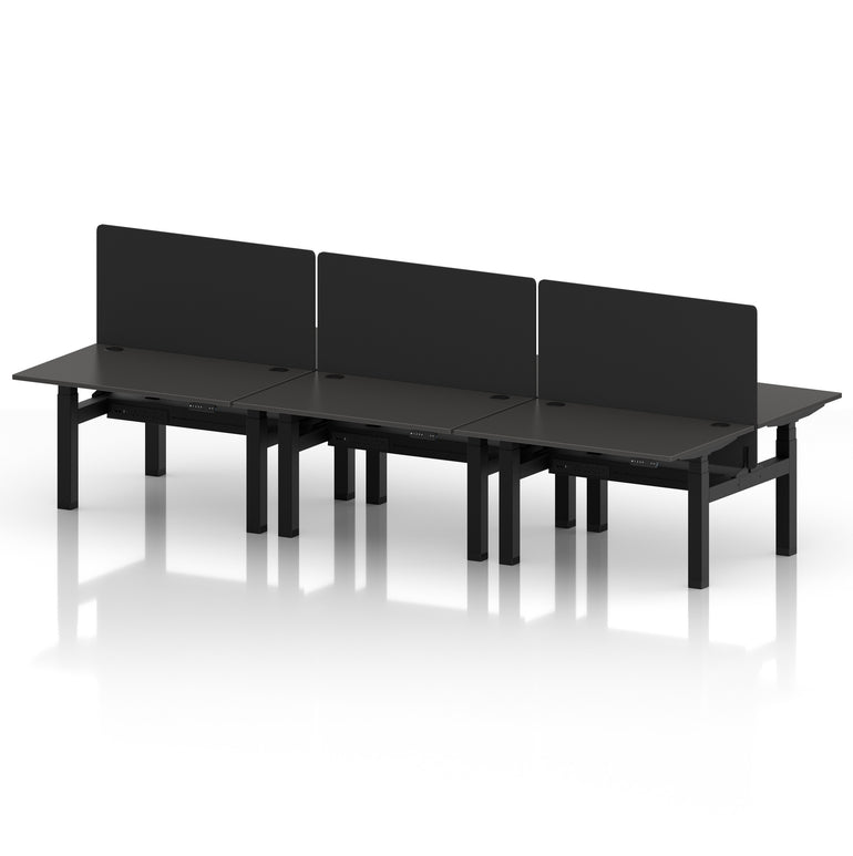 Air Back-to-Back Height Adjustable Bench Desk - 6 Person with Black Straight Screen