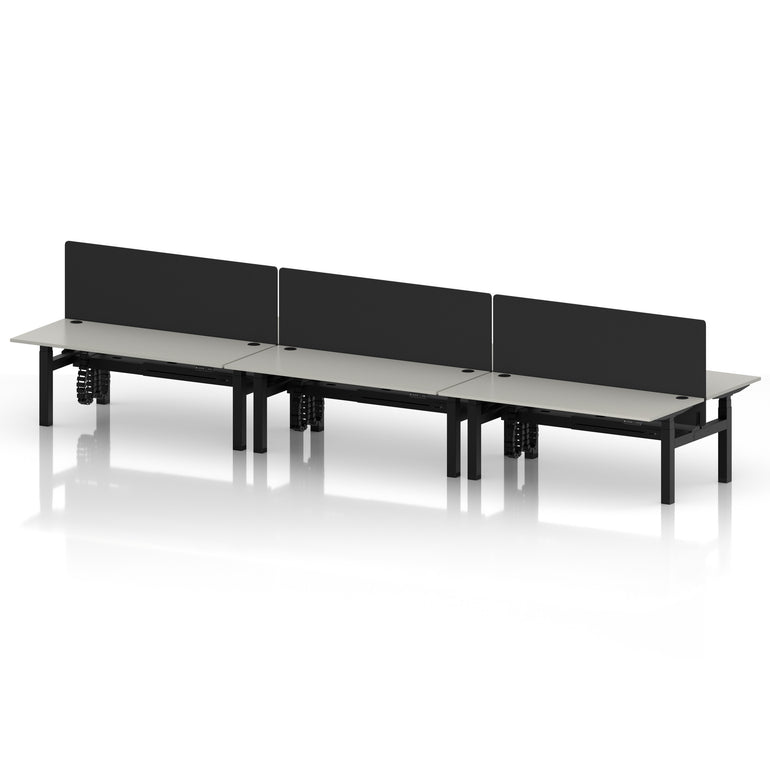Air Back-to-Back Height Adjustable Bench Desk - 6 Person with Black Straight Screen