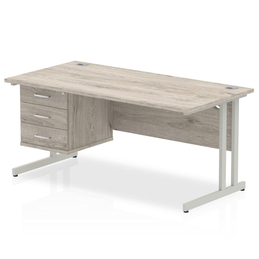 EE - Impulse 1600mm Cantilever Straight Desk With Single Fixed Pedestal