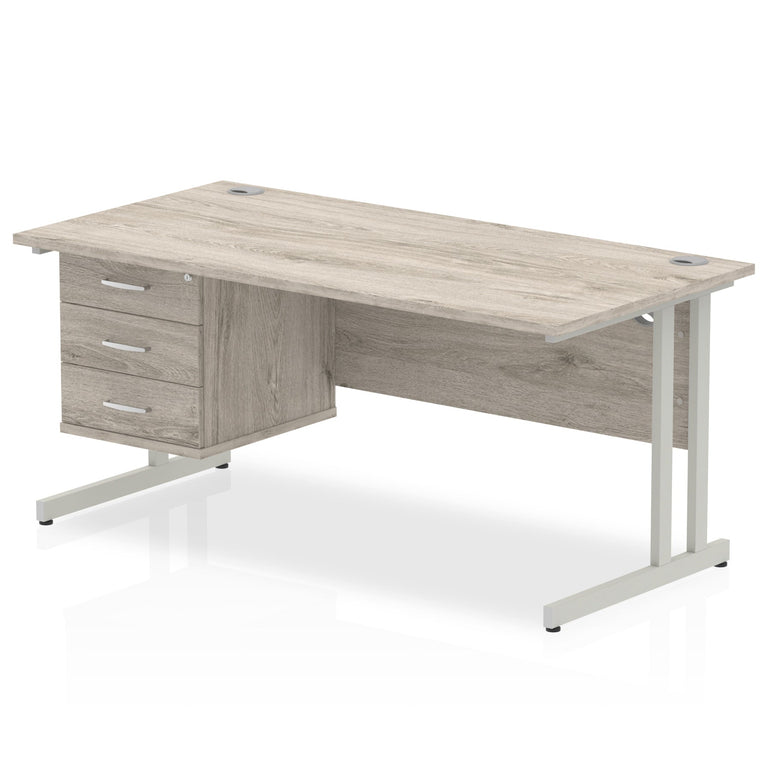 Impulse 1600mm Cantilever Straight Desk With Single Fixed Pedestal