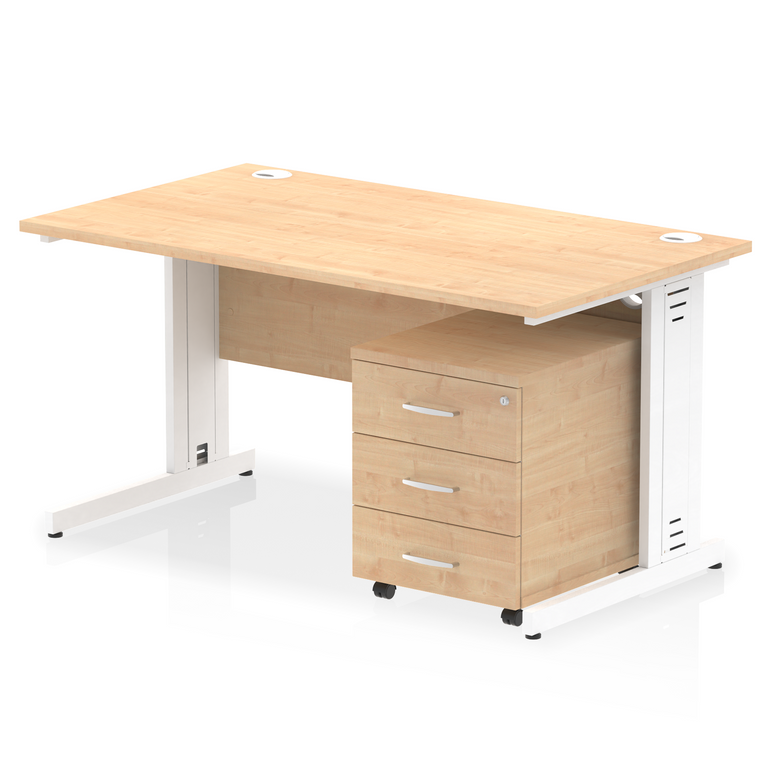 Impulse 1400mm Cable Managed Straight Desk With Mobile Pedestal