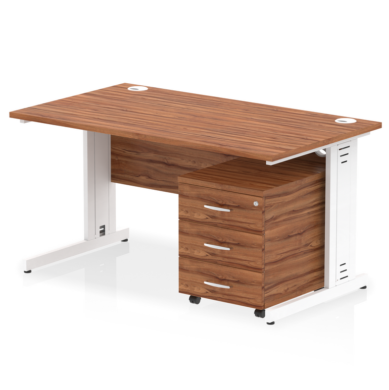 Impulse 1400mm Cable Managed Straight Desk With Mobile Pedestal