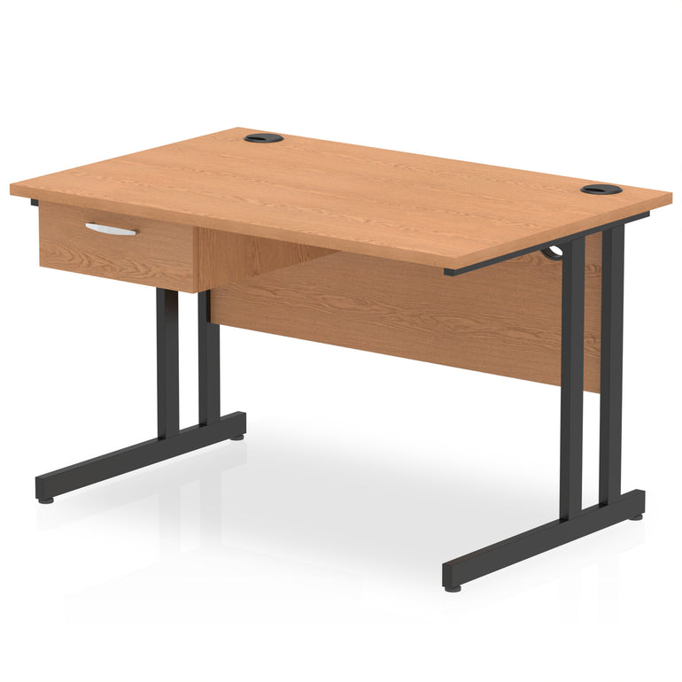 Impulse Cantilever Straight Desk Black Frame With Single One Drawer Fixed Pedestal