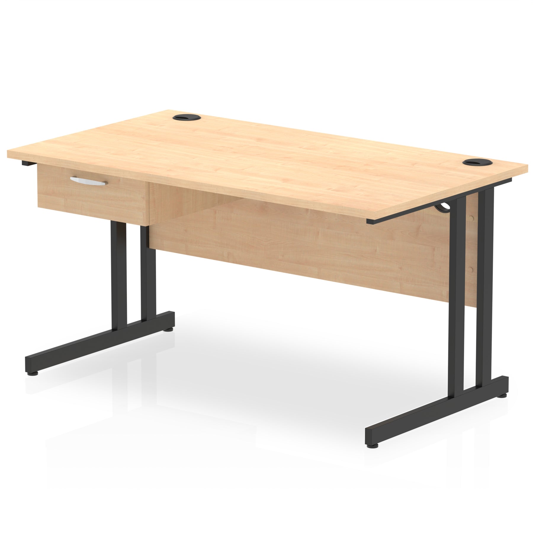 Impulse Cantilever Straight Desk Black Frame With Single One Drawer Fixed Pedestal
