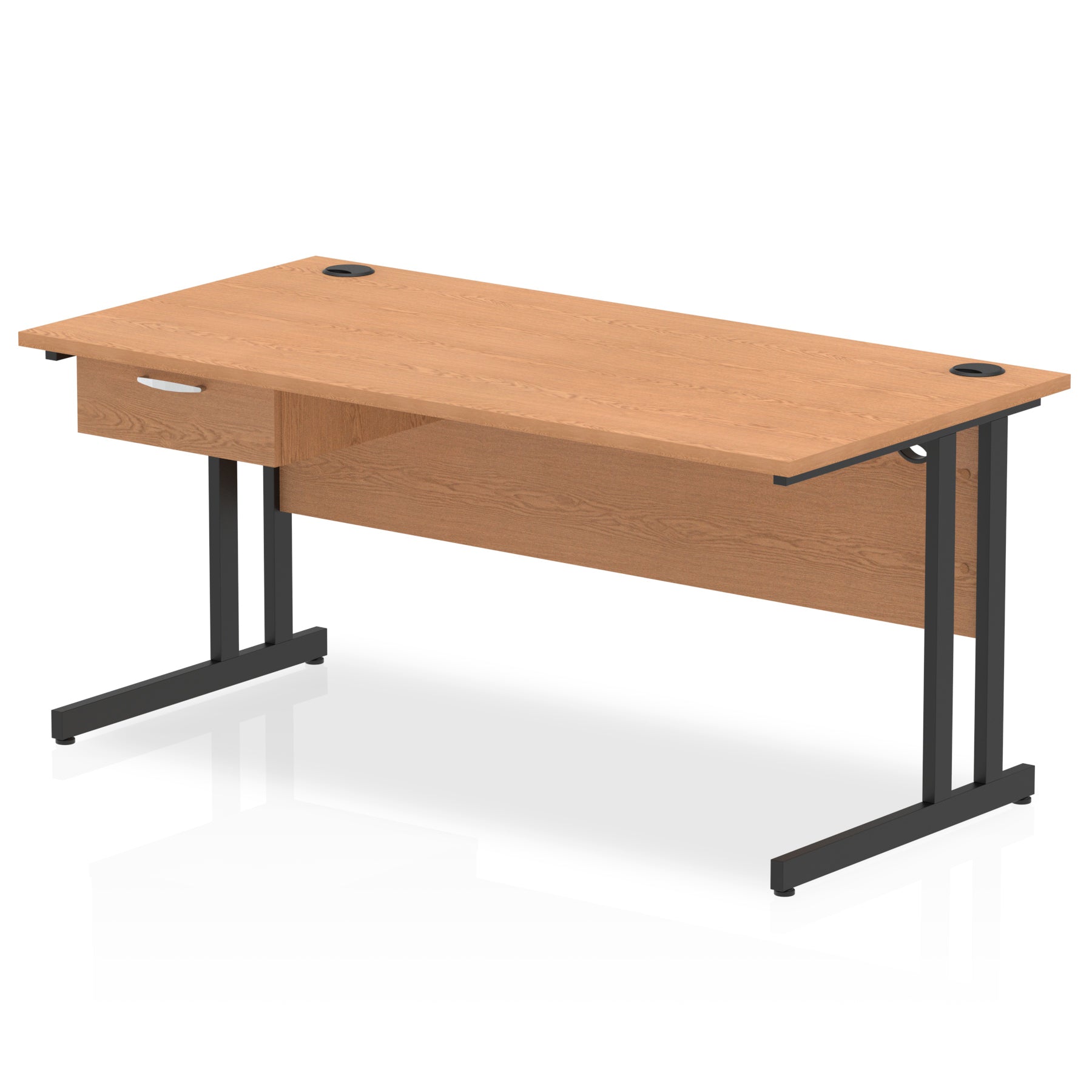 Impulse Cantilever Straight Desk Black Frame With Single One Drawer Fixed Pedestal