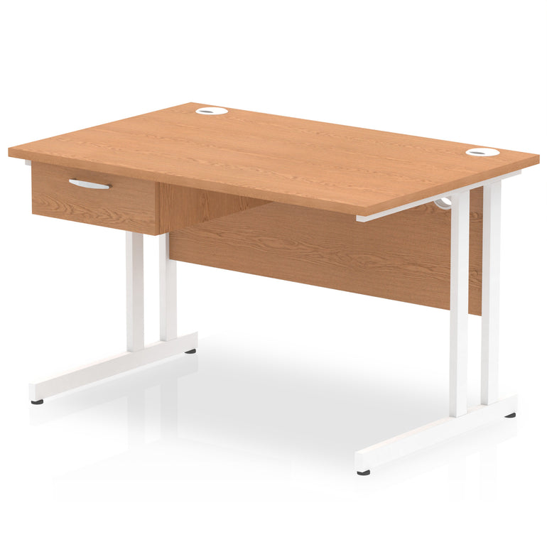 Impulse Cantilever Straight Desk White Frame With Single One Drawer Fixed Pedestal
