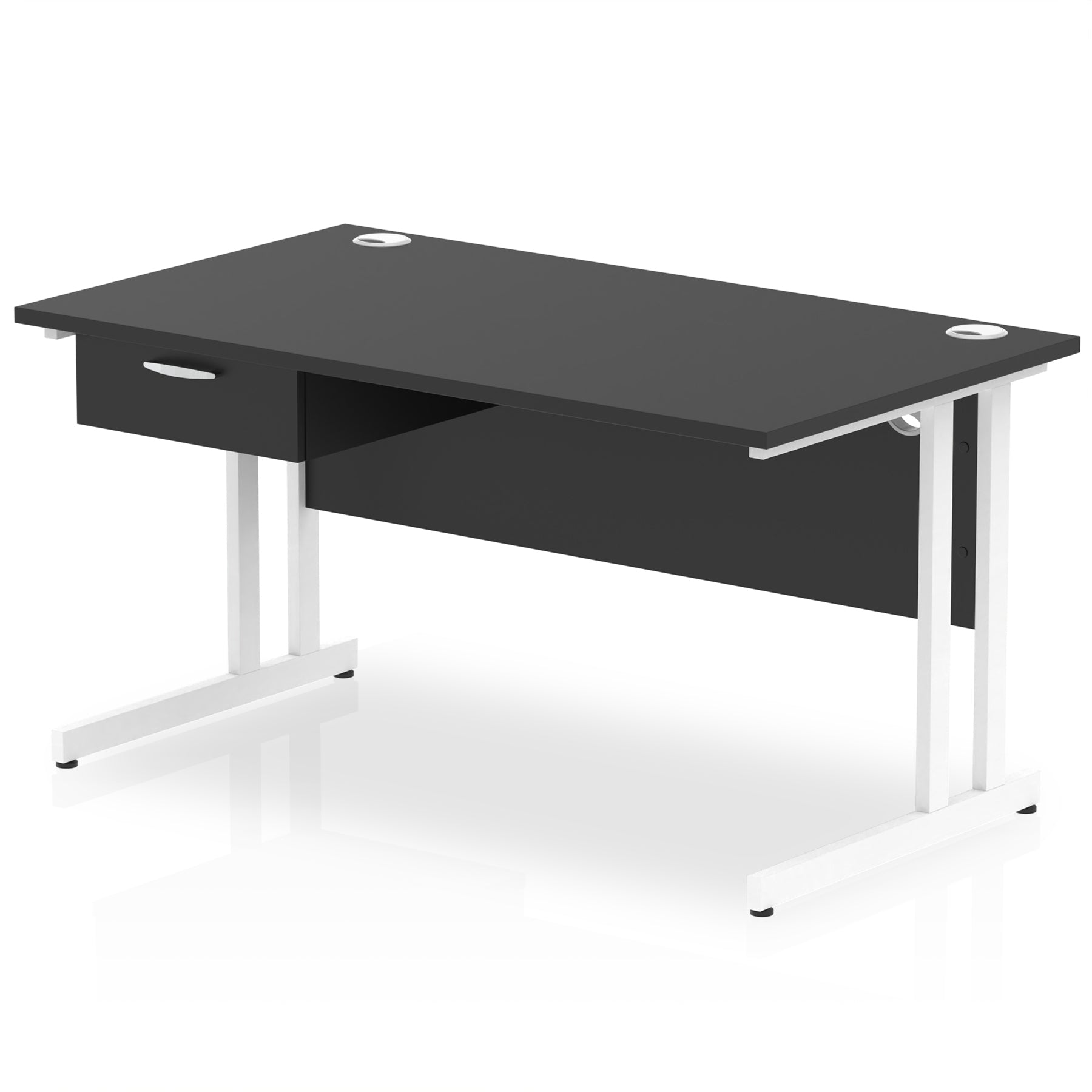 Impulse Cantilever Straight Desk White Frame With Single One Drawer Fixed Pedestal