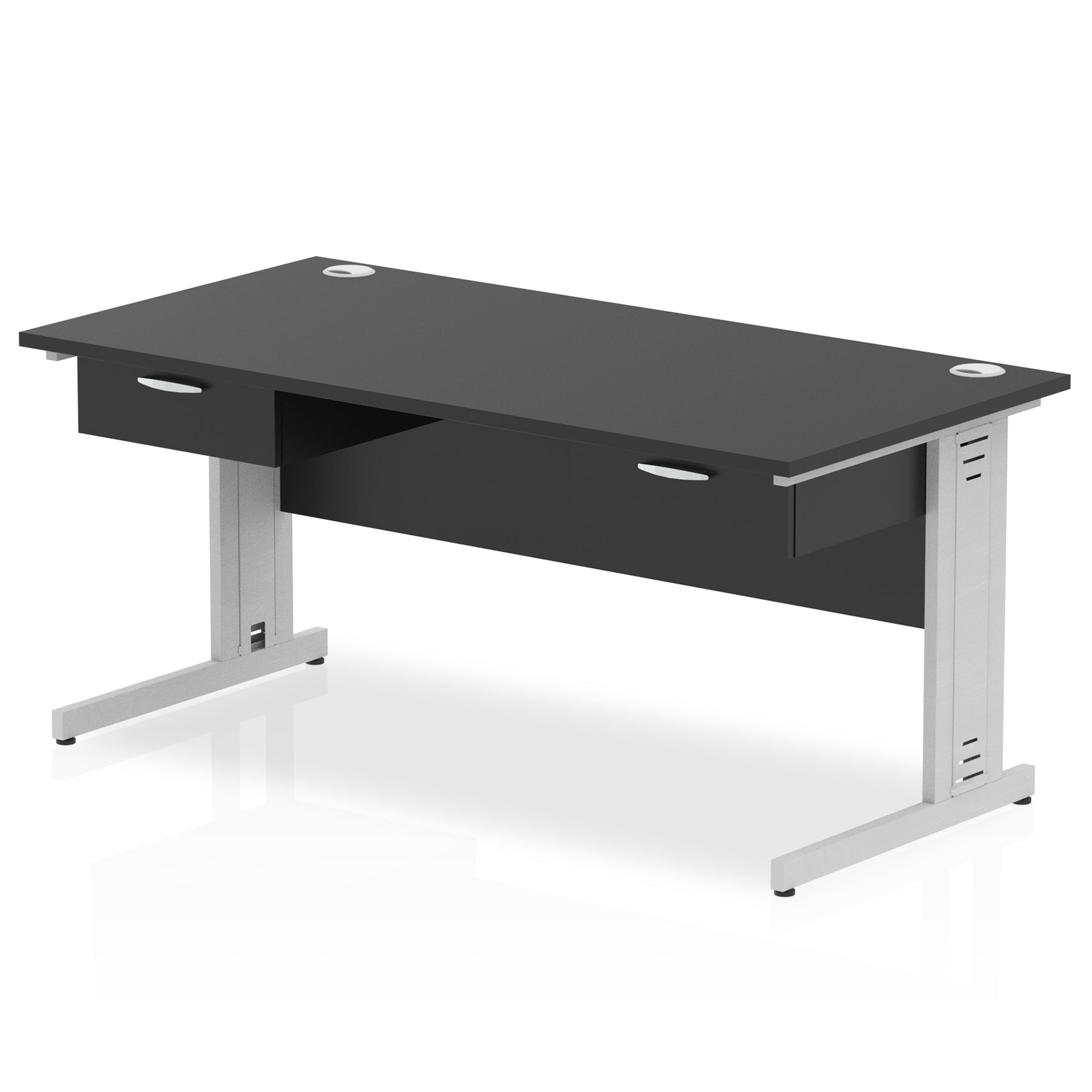 Impulse Cable Managed Straight Desk Silver Frame With Two One Drawer Fixed Pedestals