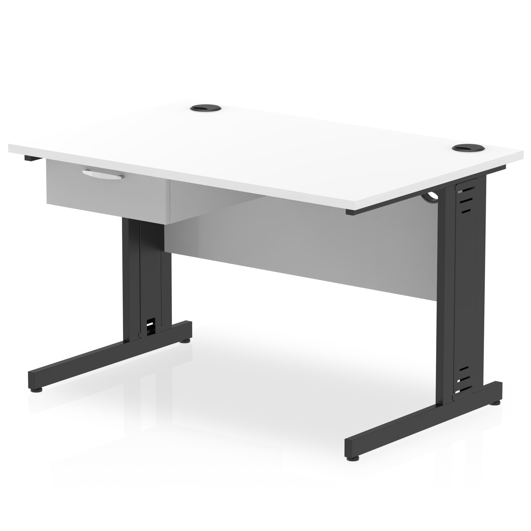 Impulse Cable Managed Straight Desk Black Frame With Single One Drawer Fixed Pedestal