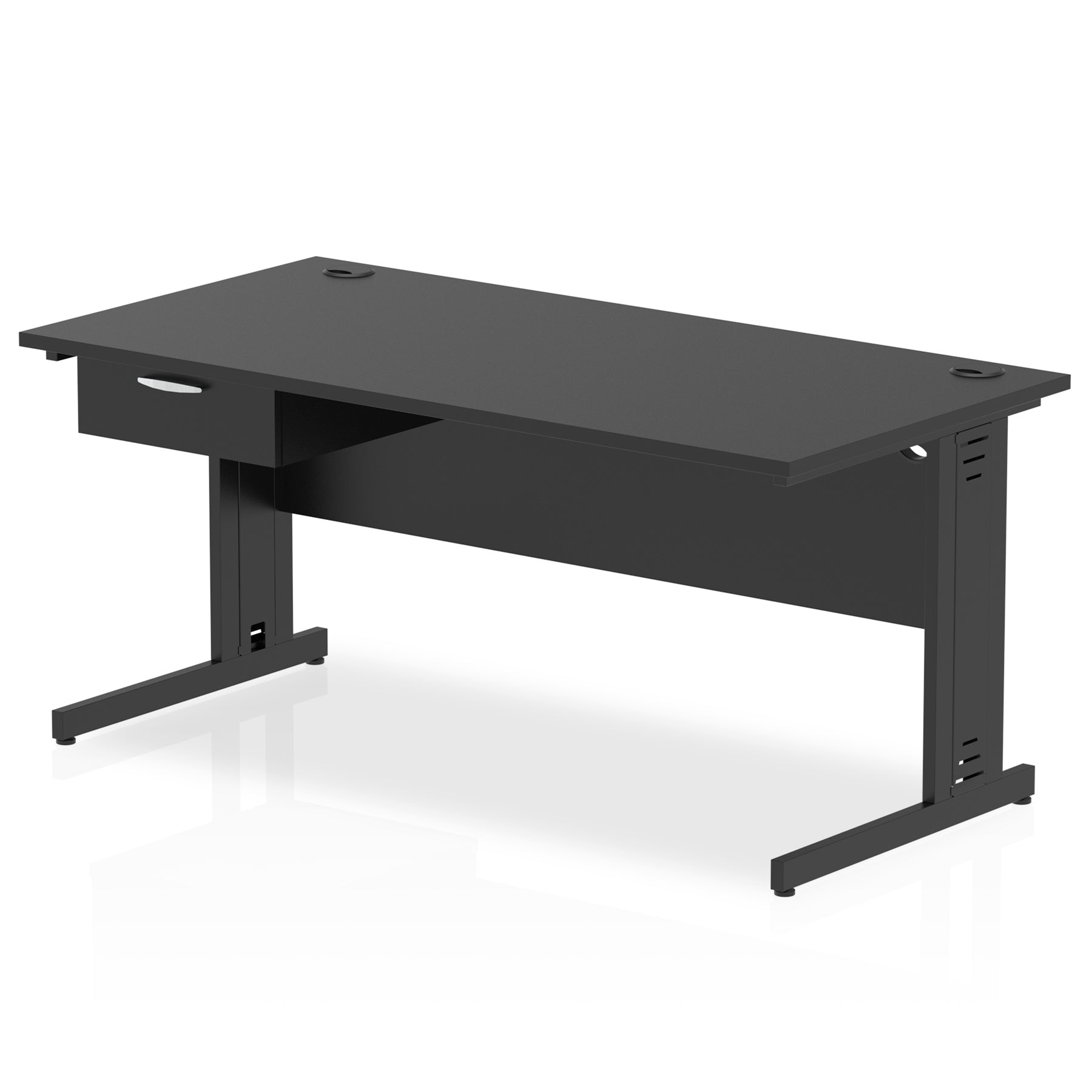 Impulse Cable Managed Straight Desk Black Frame With Single One Drawer Fixed Pedestal