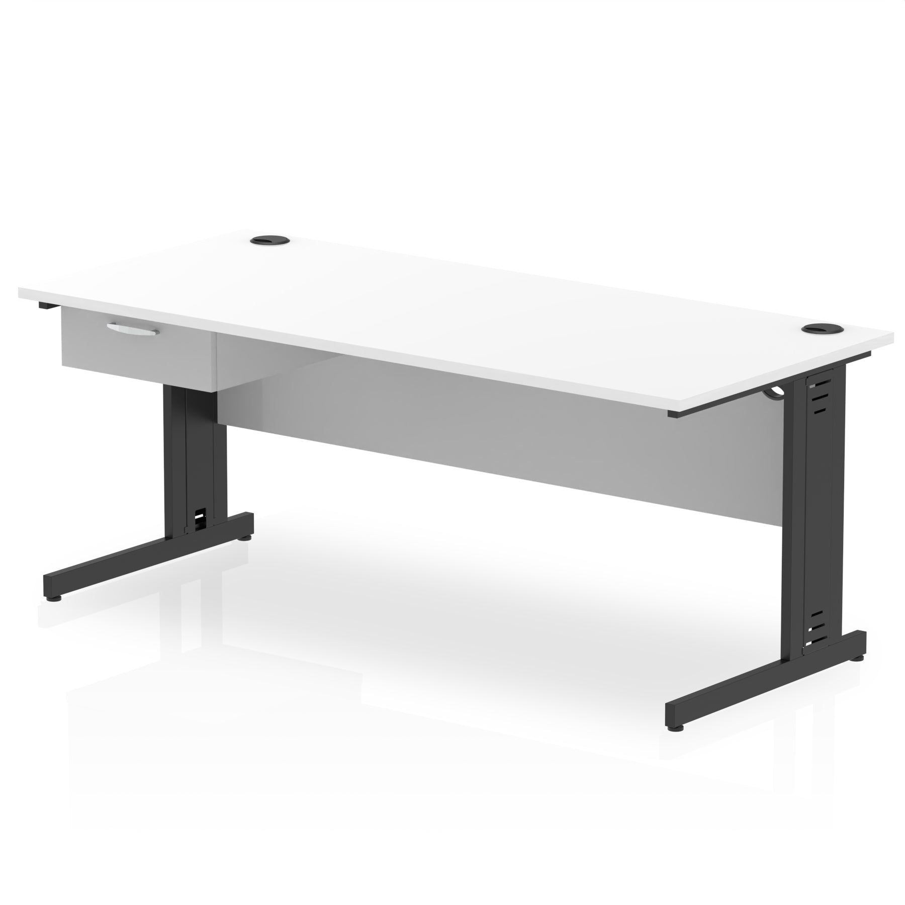Impulse Cable Managed Straight Desk Black Frame With Single One Drawer Fixed Pedestal