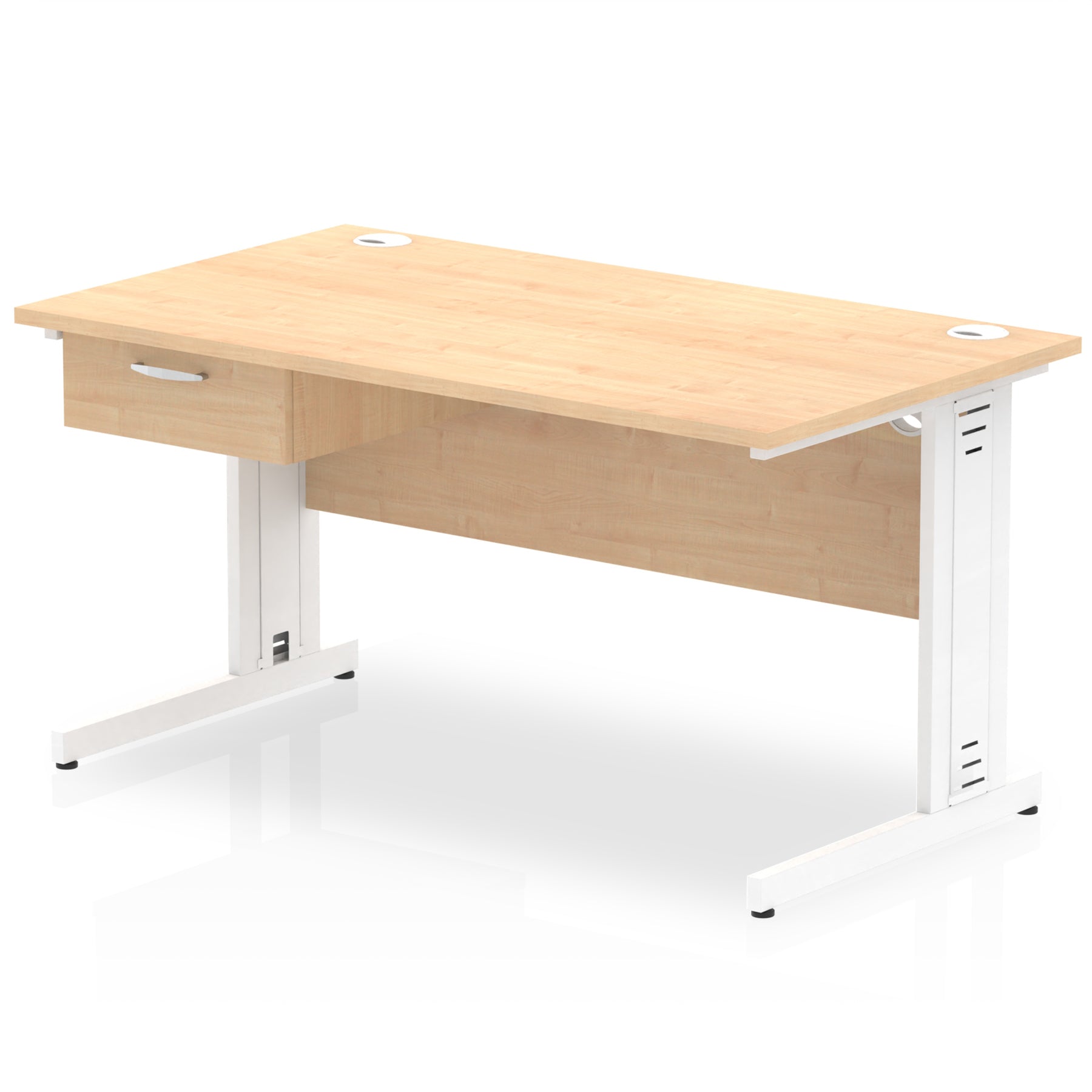 Impulse Cable Managed Straight Desk White Frame With Single One Drawer Fixed Pedestal