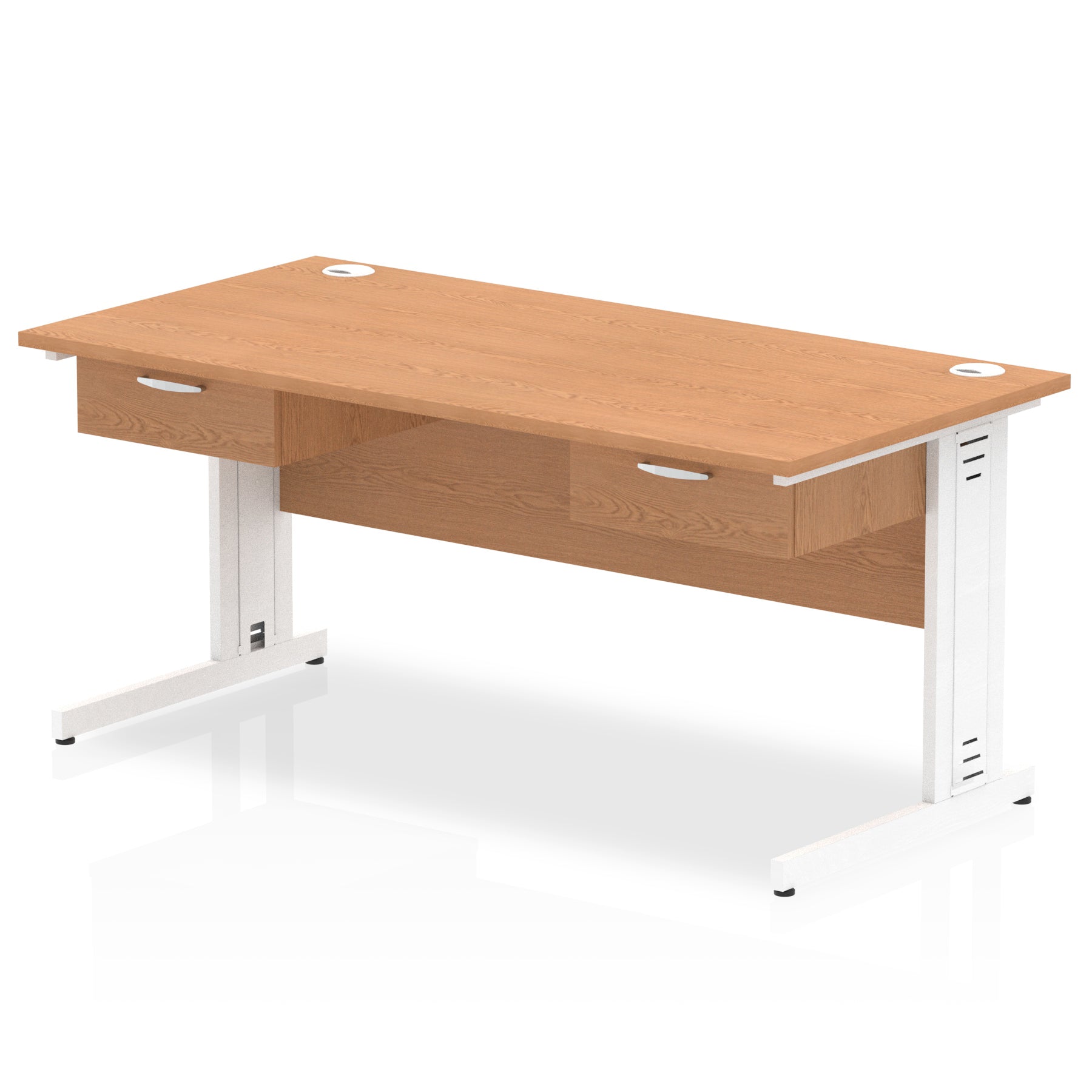 Impulse Cable Managed Straight Desk White Frame With Two One Drawer Fixed Pedestals
