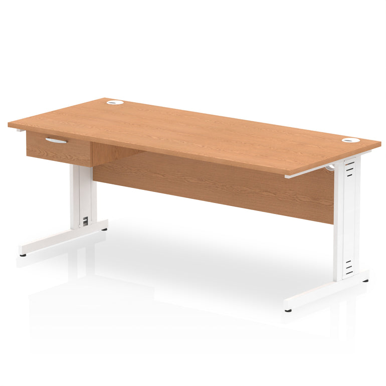 Impulse Cable Managed Straight Desk White Frame With Single One Drawer Fixed Pedestal
